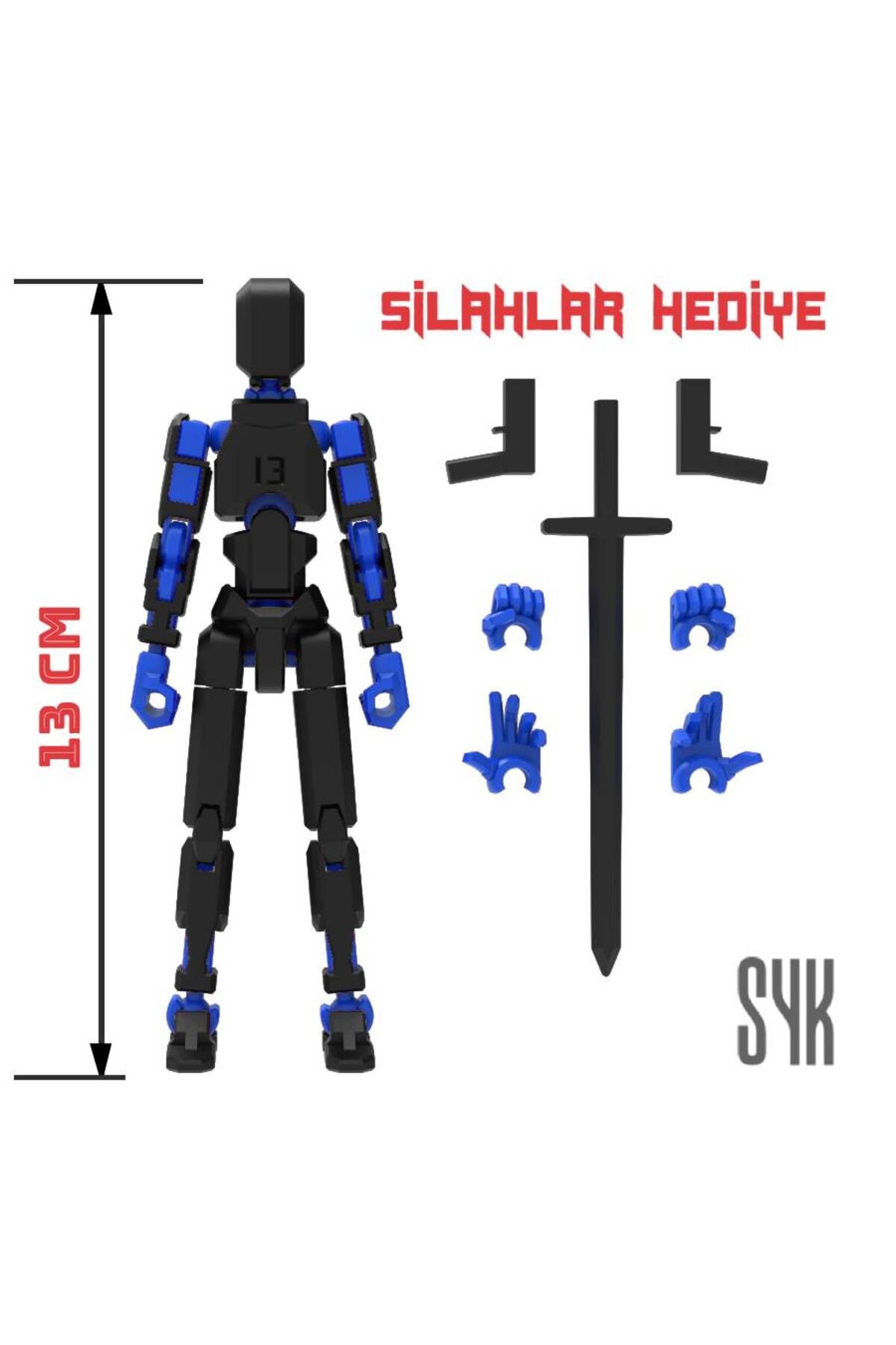 SYK Design Robot 13 Dummy Siyah Mavi Tüm Eklemleri Hareketli Aksiyon Figürü Oyuncak