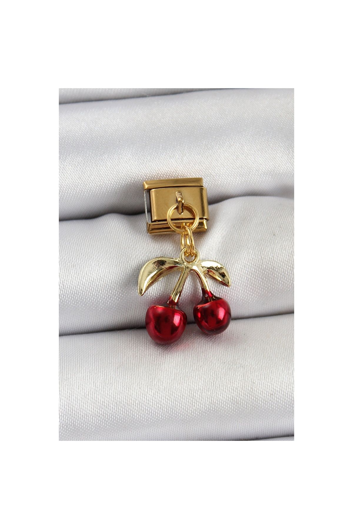 Ayder Timya 316l Çelik Sallantılı Kırmızı Kiraz Model Gold Renk Nomination Charm - Tj-bc1428