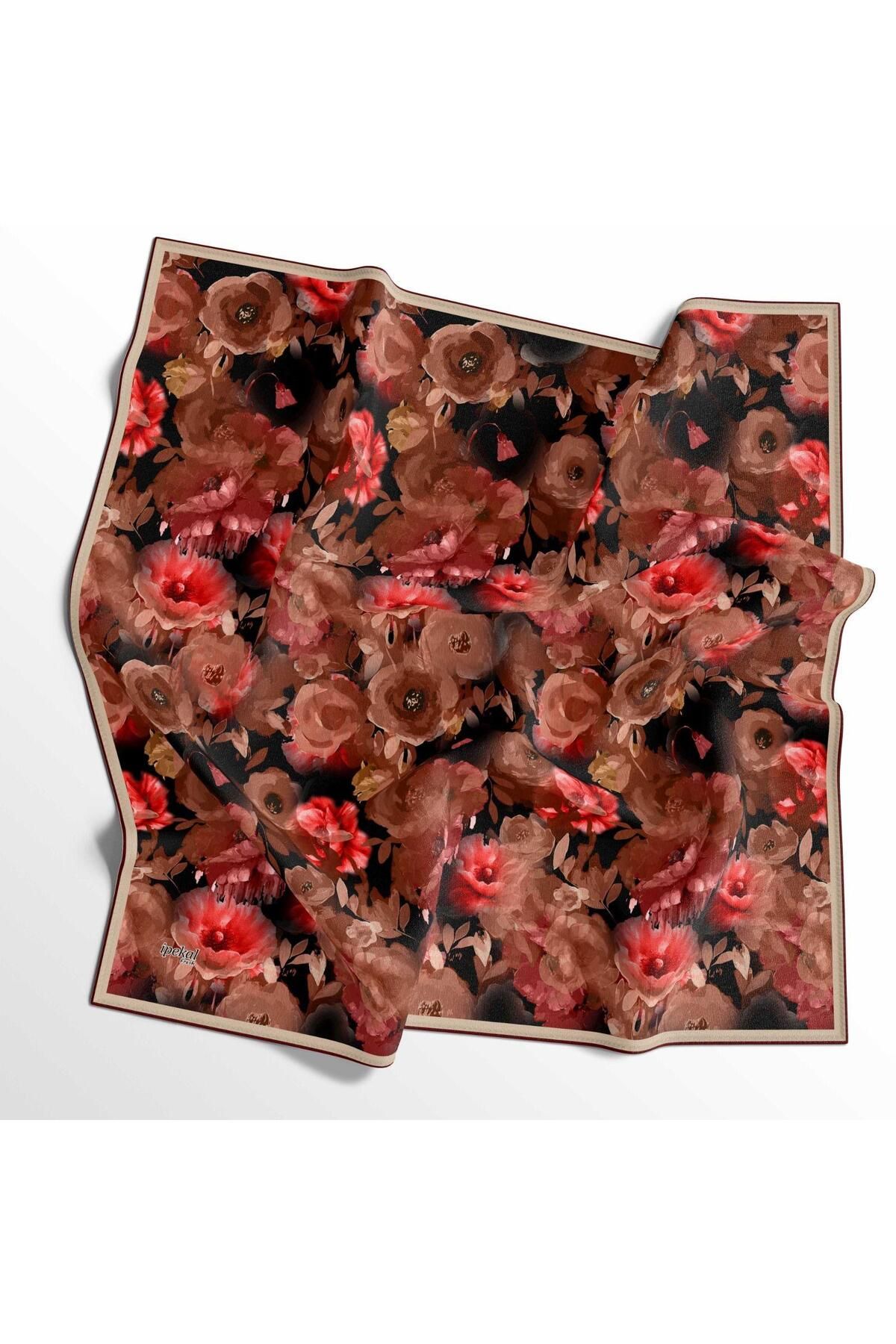 İpekal Soft Pamuk Eşarp - 05400 -1319 90 x 90 Bordo - Kiremit - 14