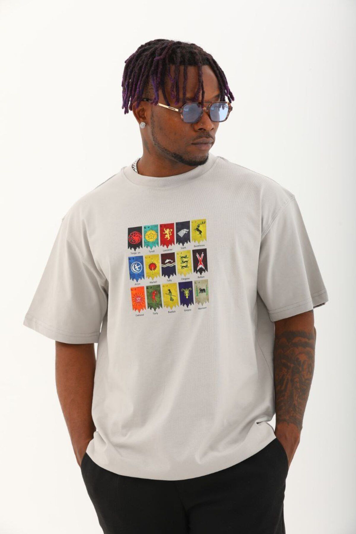 AURA Baskılı Oversize Bisiklet Yaka Unisex T-Shirt
