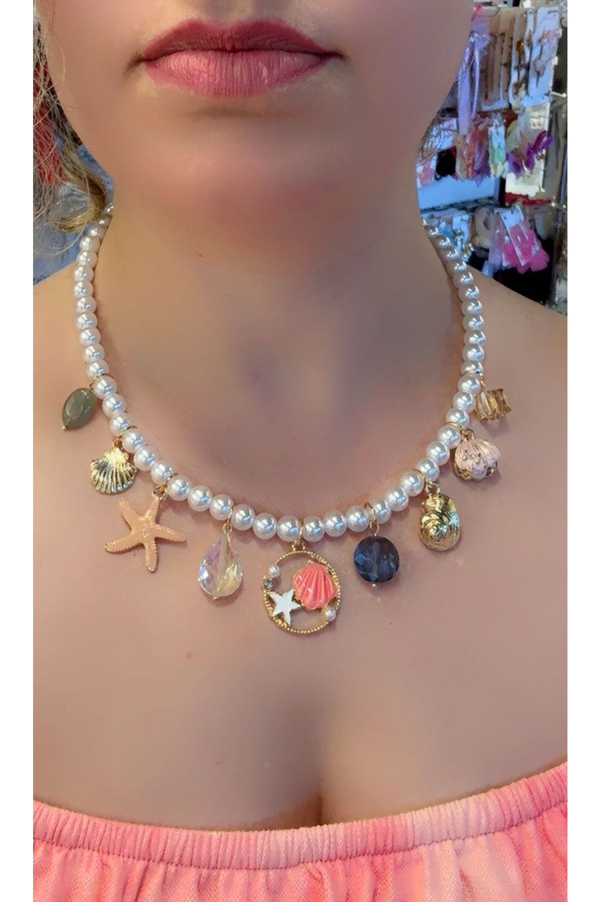 HOSBUTIK Charmlı inci kolye