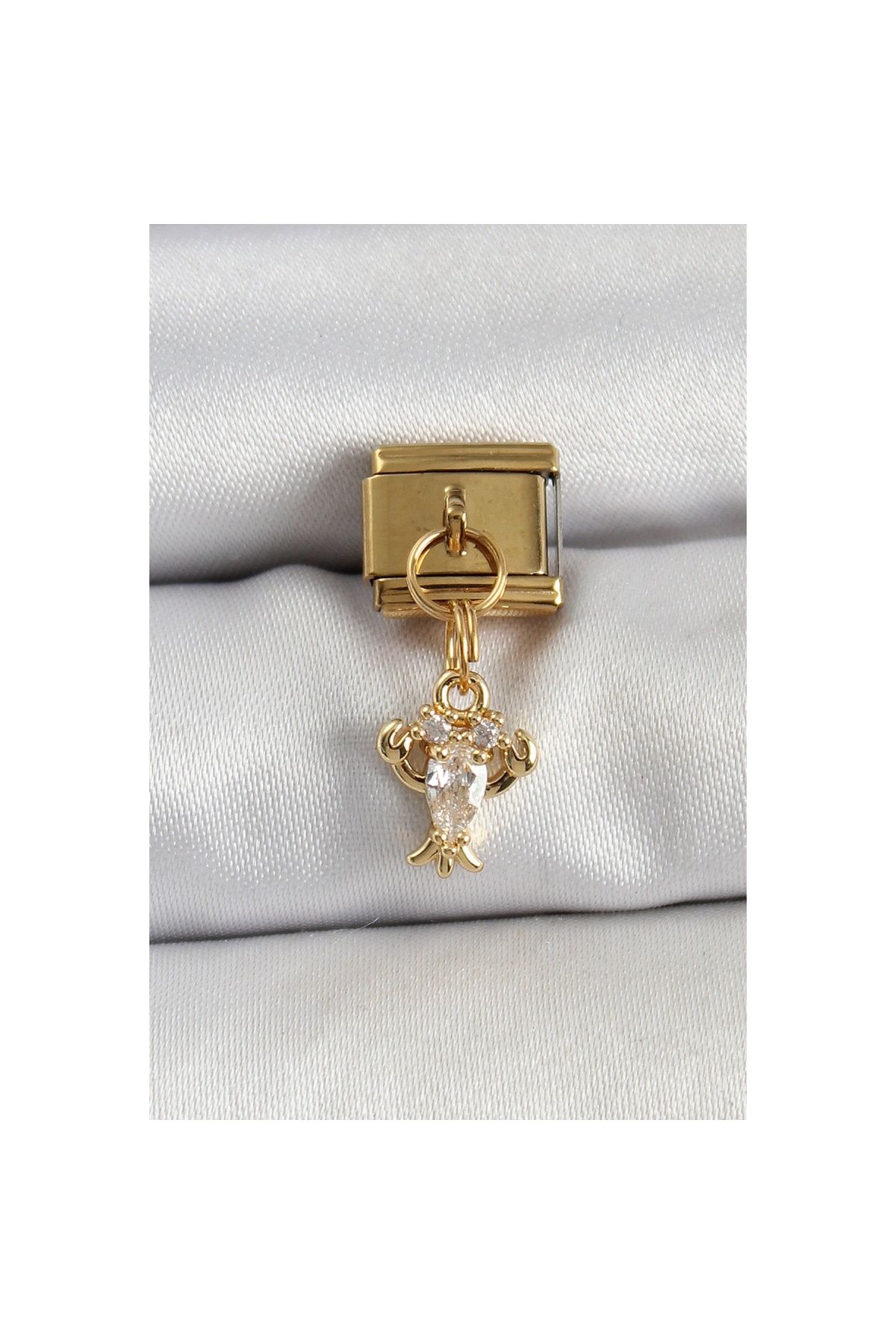Ayder Timya 316l Çelik Sallantılı Zirkon Taşlı Yengeç Model Gold Renk Nomination Charm - Tj-bc1417
