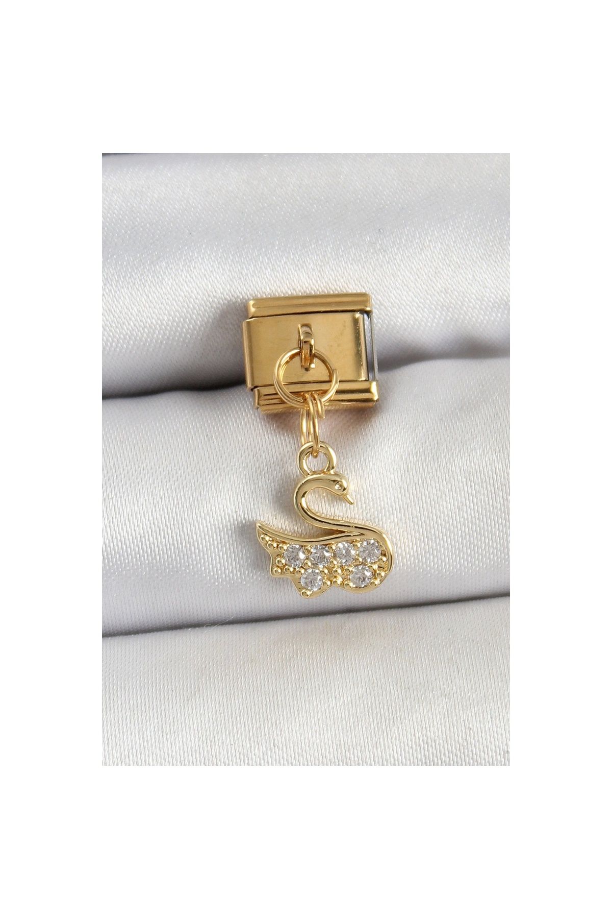 Ayder Timya 316l Çelik Sallantılı Zirkon Taşlı Kuğumodel Gold Renk Nomination Charm - Tj-bc1439
