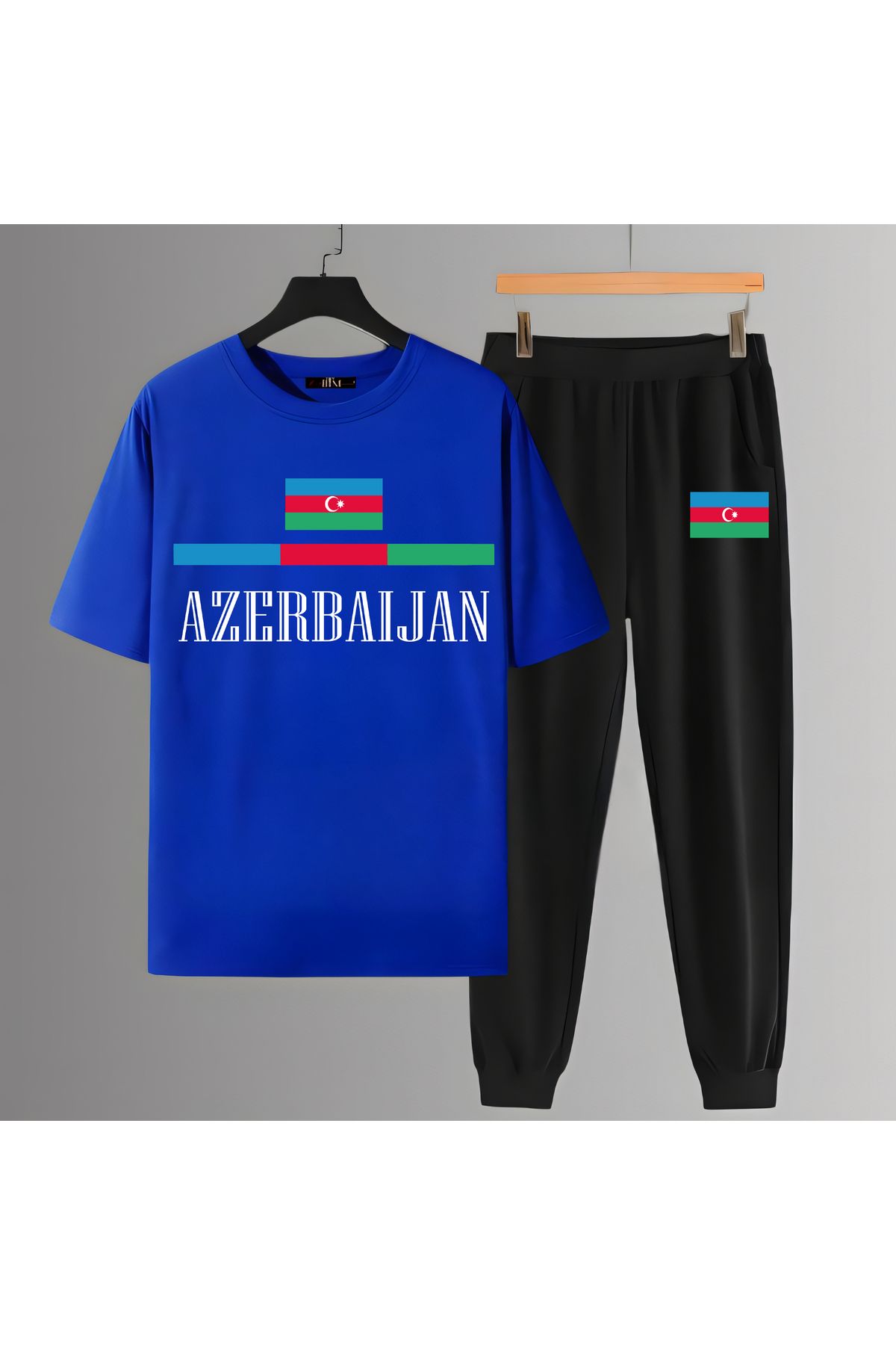 Biy Store Azerbeycan milli takım forma baskılı unisex kısa kollu kadın erkek tişört t-shirt eşofman takımı