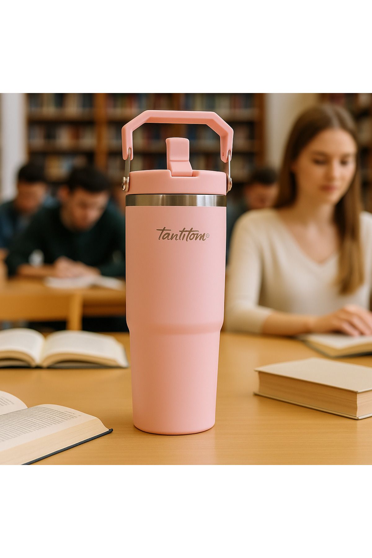 Tantitoni Shela Pink Çelik Kulplu - Aç-Kapa Pipetli - 900 ML