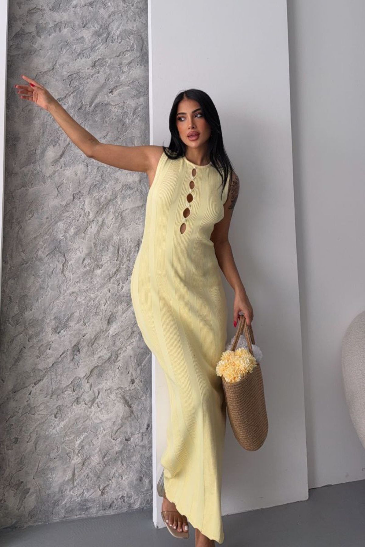Noi Belis Maxi Boy Pencere/Cut Out Detaylı Bisiklet Yaka İnce Yazlık Elbise SS25EL0038