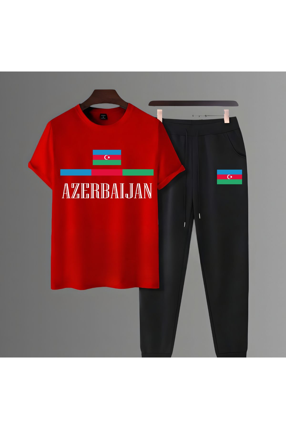 Biy Store Azerbeycan milli takım forma baskılı unisex kısa kollu kadın erkek tişört t-shirt eşofman takımı