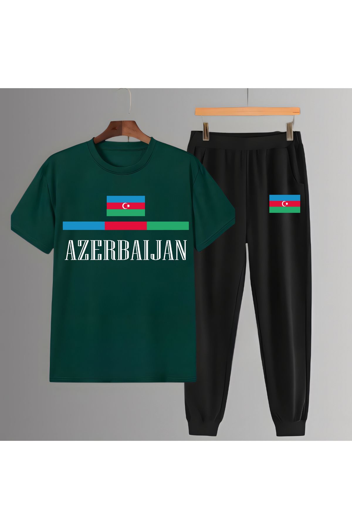 Biy Store Azerbeycan milli takım forma baskılı unisex kısa kollu kadın erkek tişört t-shirt eşofman takımı