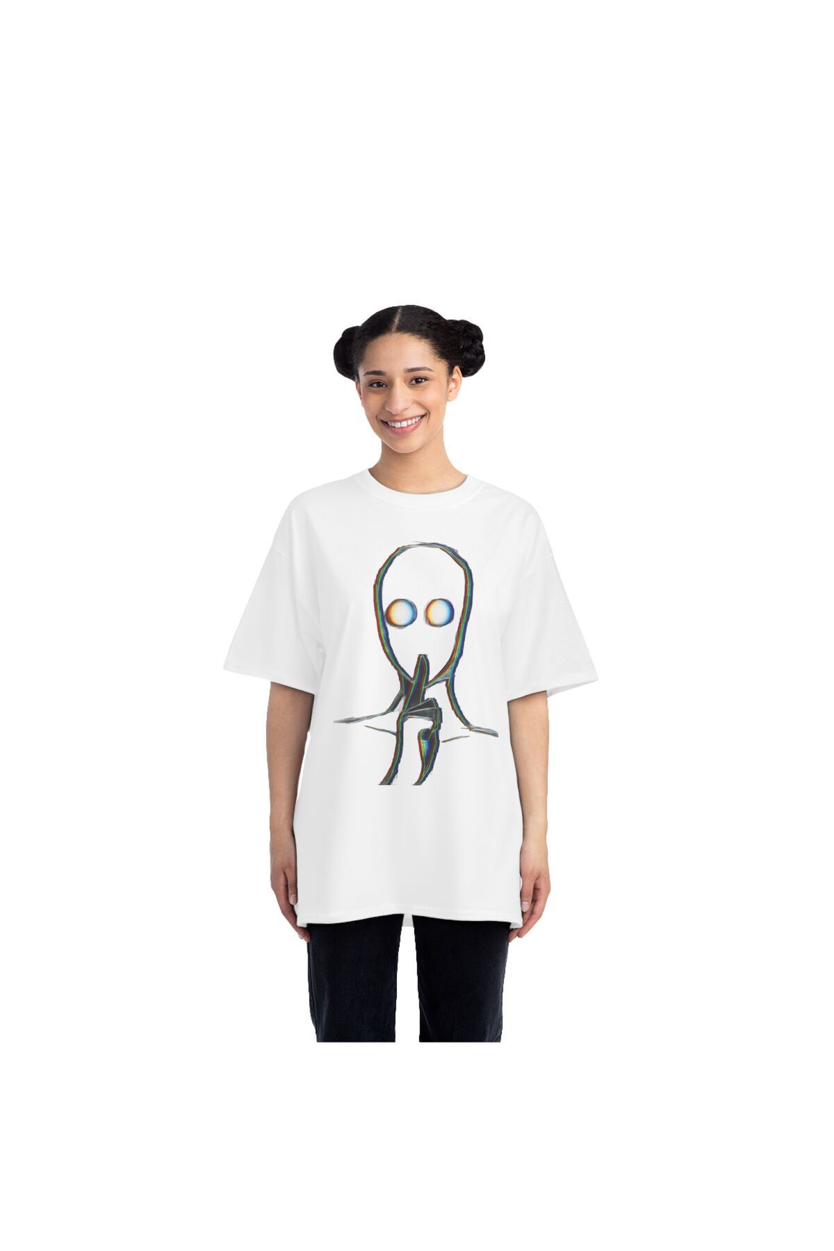 AİON VESTURE Unisex Oversize Grafik Baskılı Tişört –“Glitched Silence” Minimal Distortion Tasarımı – AİON VESTURE