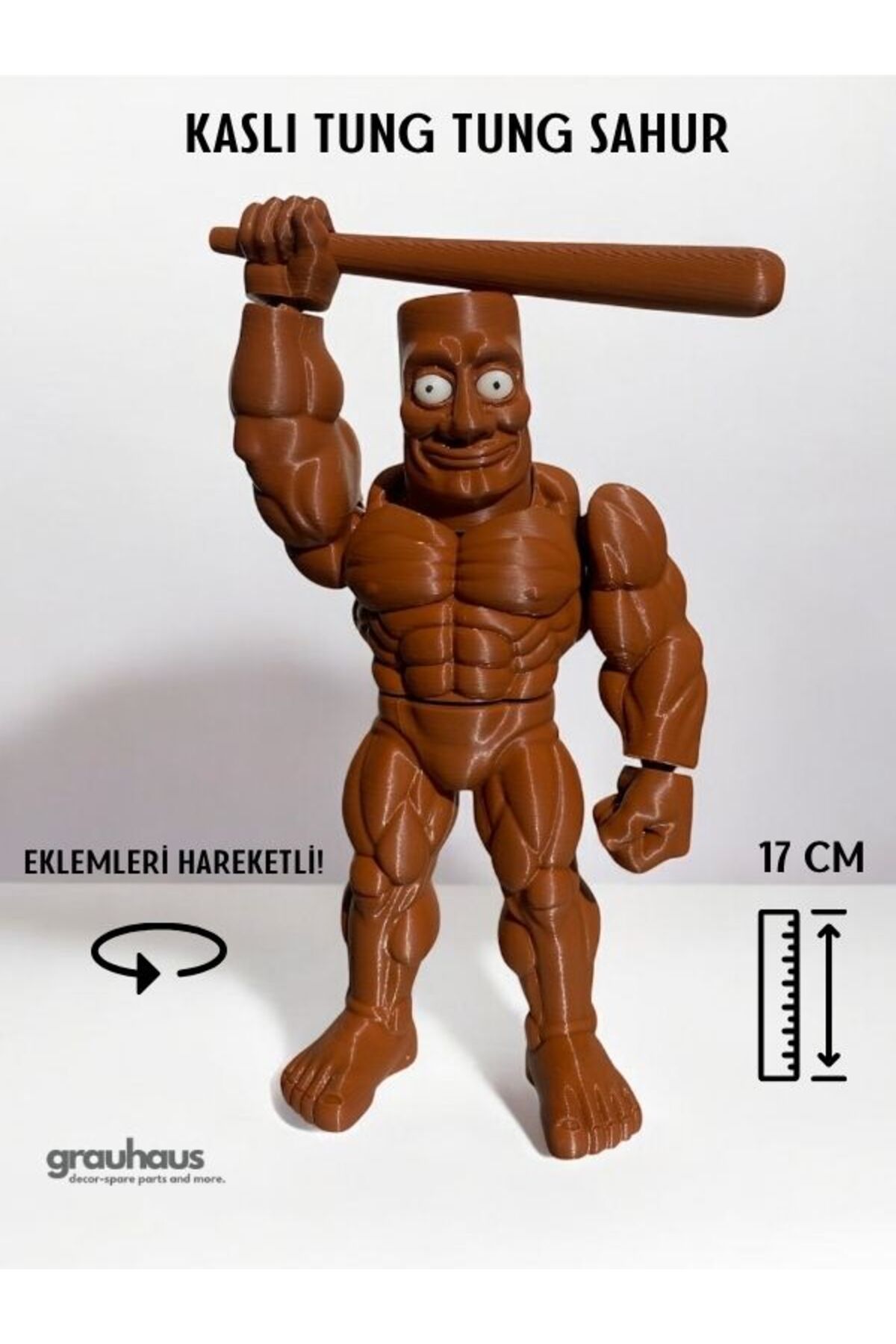 GRAUHAUS Kaslı Tung Tung Sahur 17 CM Eklemleri Hareketli Karakter Figür Brainrot Meme Italian Figür