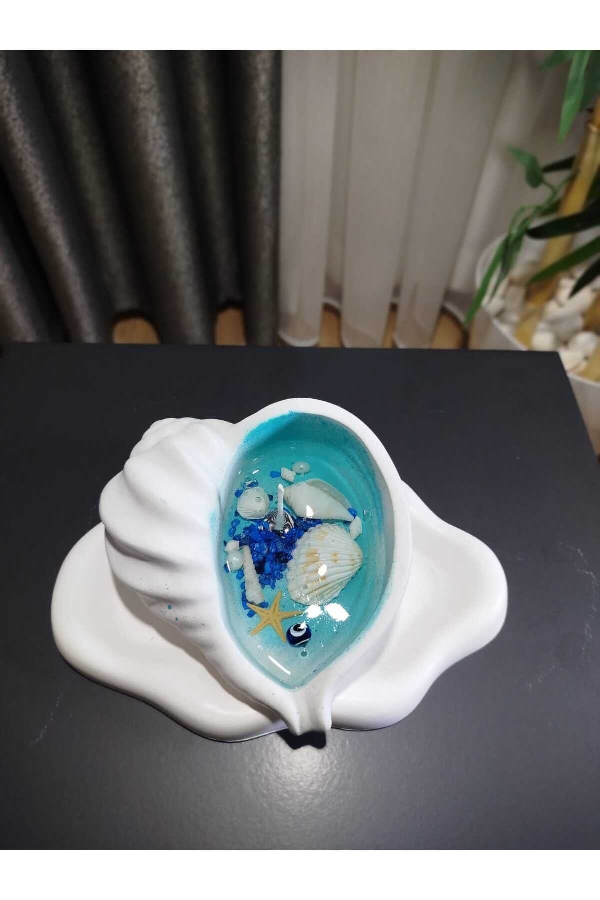 Breeze Candle : Okyanus temalı istiridye jel mum,sukulend çiçek saksısı ve takı konteynırı