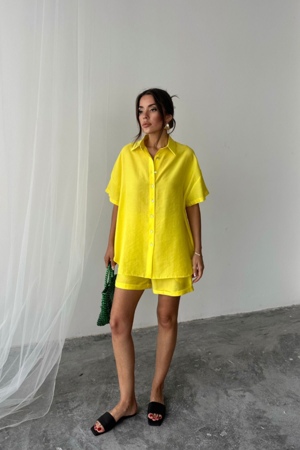 Femella Women Fashion GÖMLEK - ŞORT TAKIM - Sarı