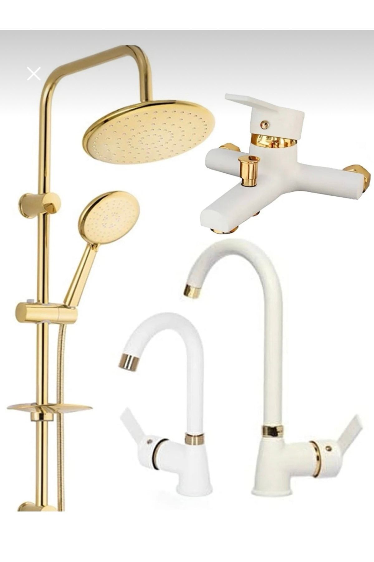 BDL ARMATÜR Altın Gold Robot Set,beyaz Gold Banyo,lavabo,mutfak Eviye Musluğu Bataryası 4’lü Set