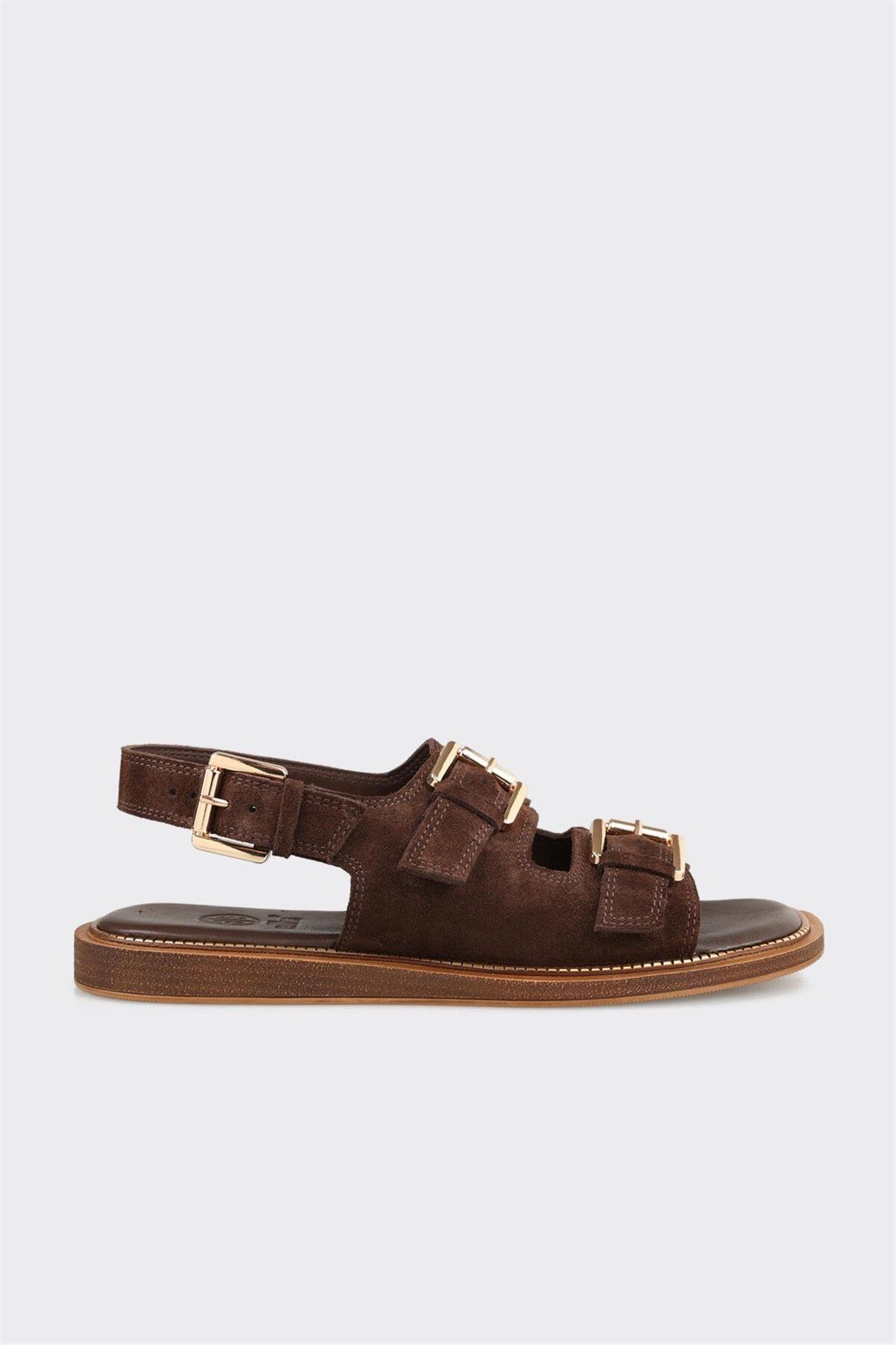 Elle Shoes Kahve Deri Kadın Düz Sandalet