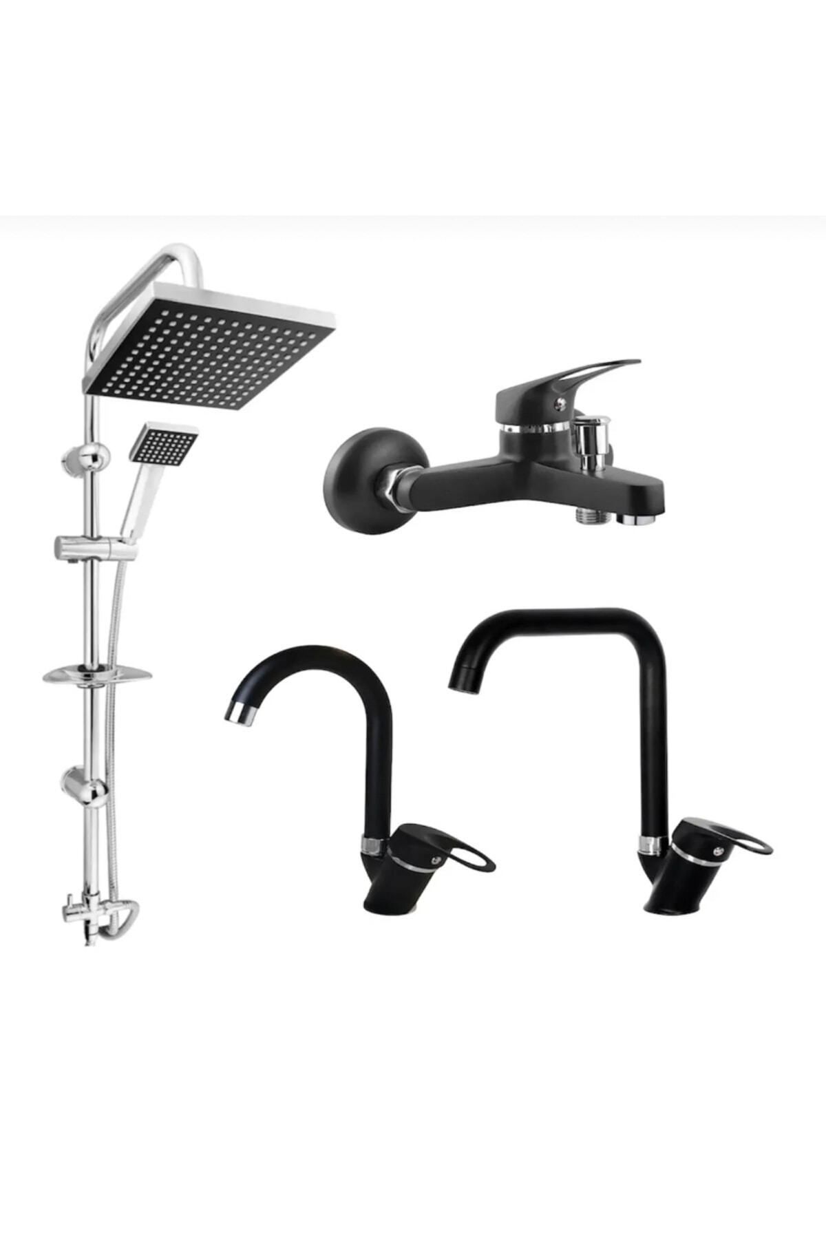 BDL ARMATÜR Siyah Krom 4’lü Set Lavabo-banyo-mutfak-robot Duş Seti