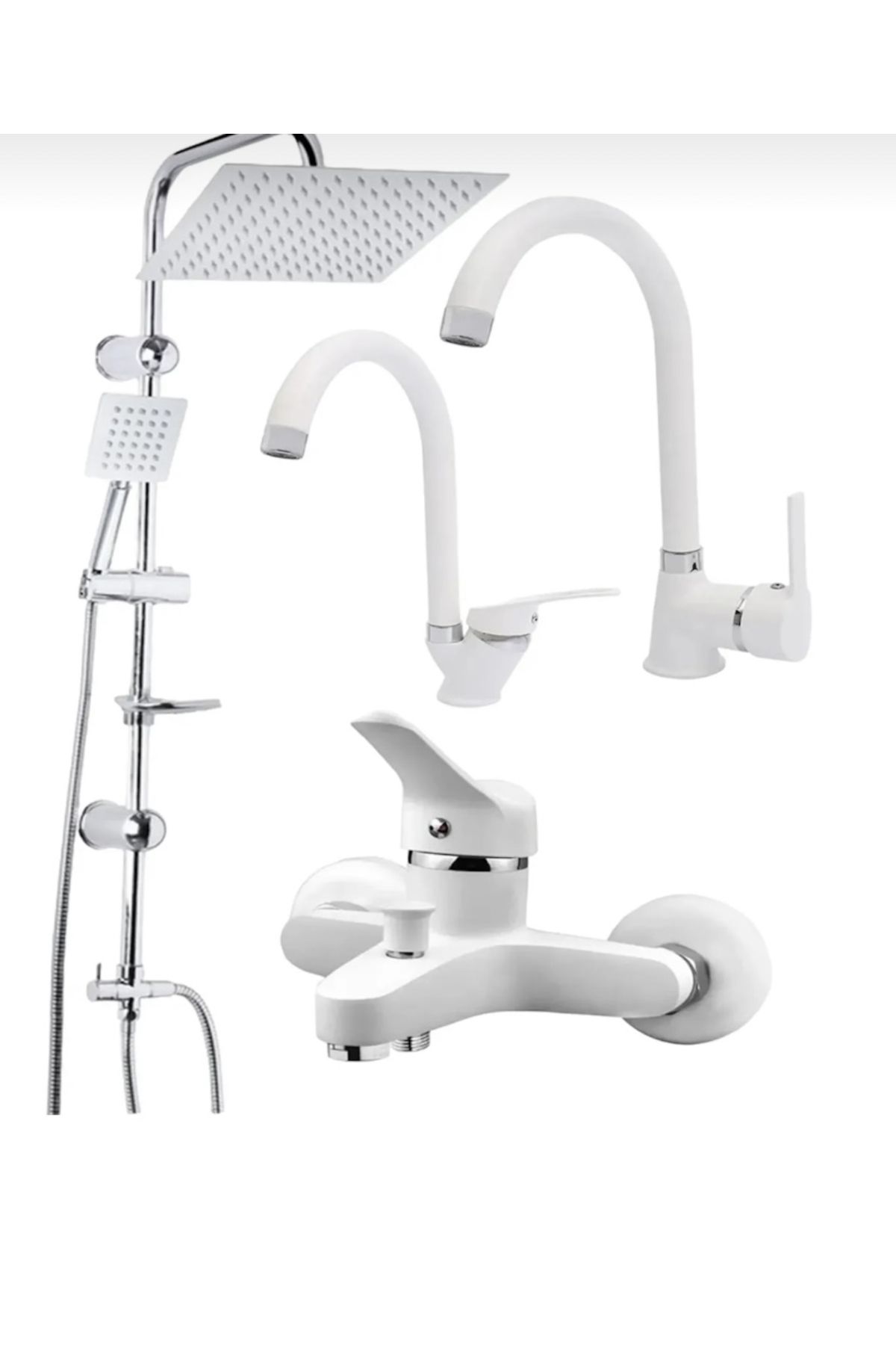 BDL ARMATÜR KCA BEYAZ KROM ROBOT DUŞ SETİ LAVABO BANYO MUTFAK BATARYASI MUSLUĞU 4’LÜ SET