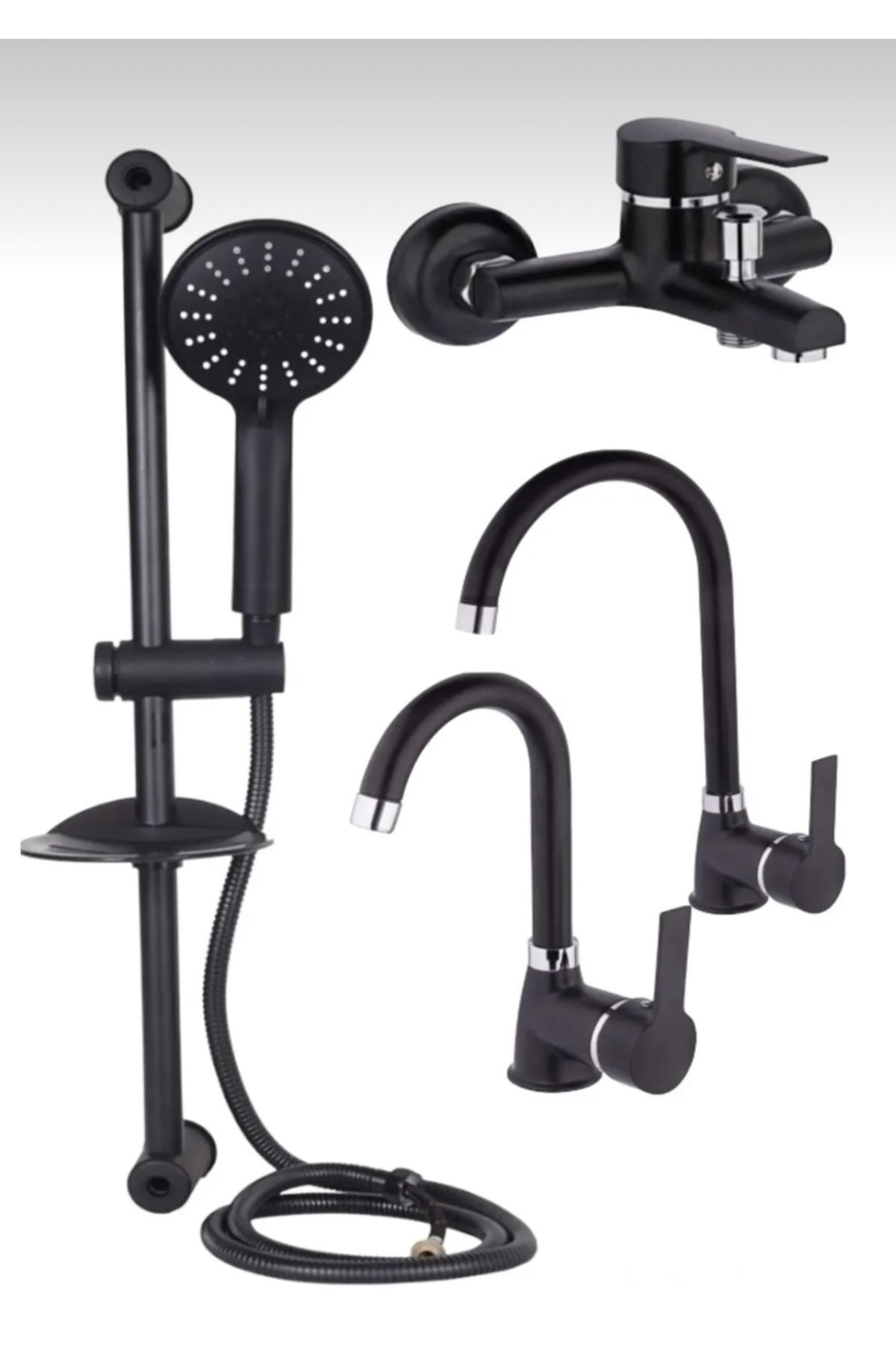 BDL ARMATÜR KCA SİYAH KROM SÜRGÜLÜ DUŞ, MUTFAK, BANYO, LAVABO 4’LÜ SET