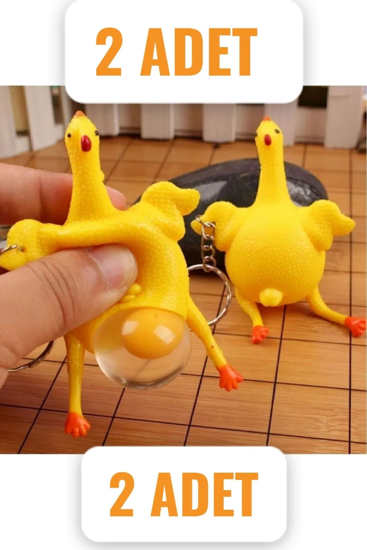 TAYEM 2'li Yumurtlayan Tavuk Anahtarlık, Stres Toplu Squishy 3D Hediyelik ve Çanta Süsü, Aksesuarı