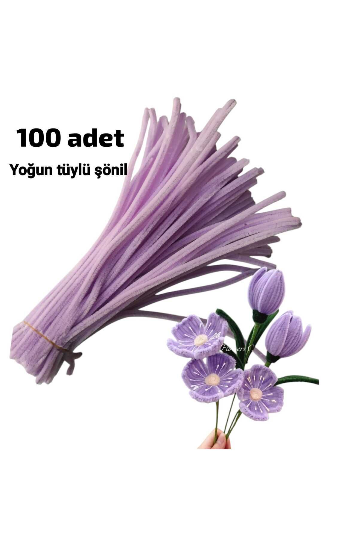 Butik Heryer.ciceklenir 100'lü Lila Renkli Şönil, Eğitici Şönil Seti, Tüylü Tel, 30 Cm 6mm
