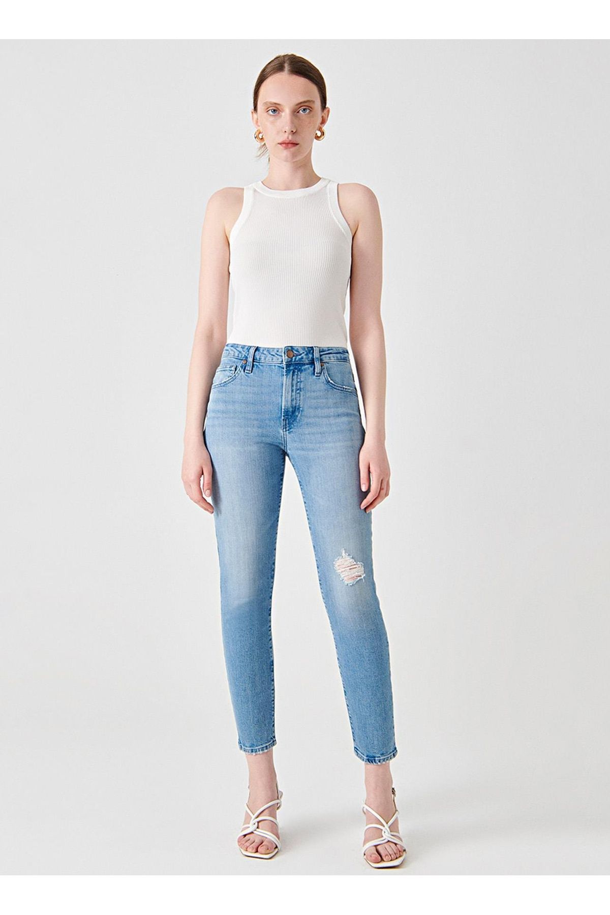 Denim Trip Yüksek Bel Düz Paça Slim Fit Açık İndigo Kadın Denim Pantolon DT11123