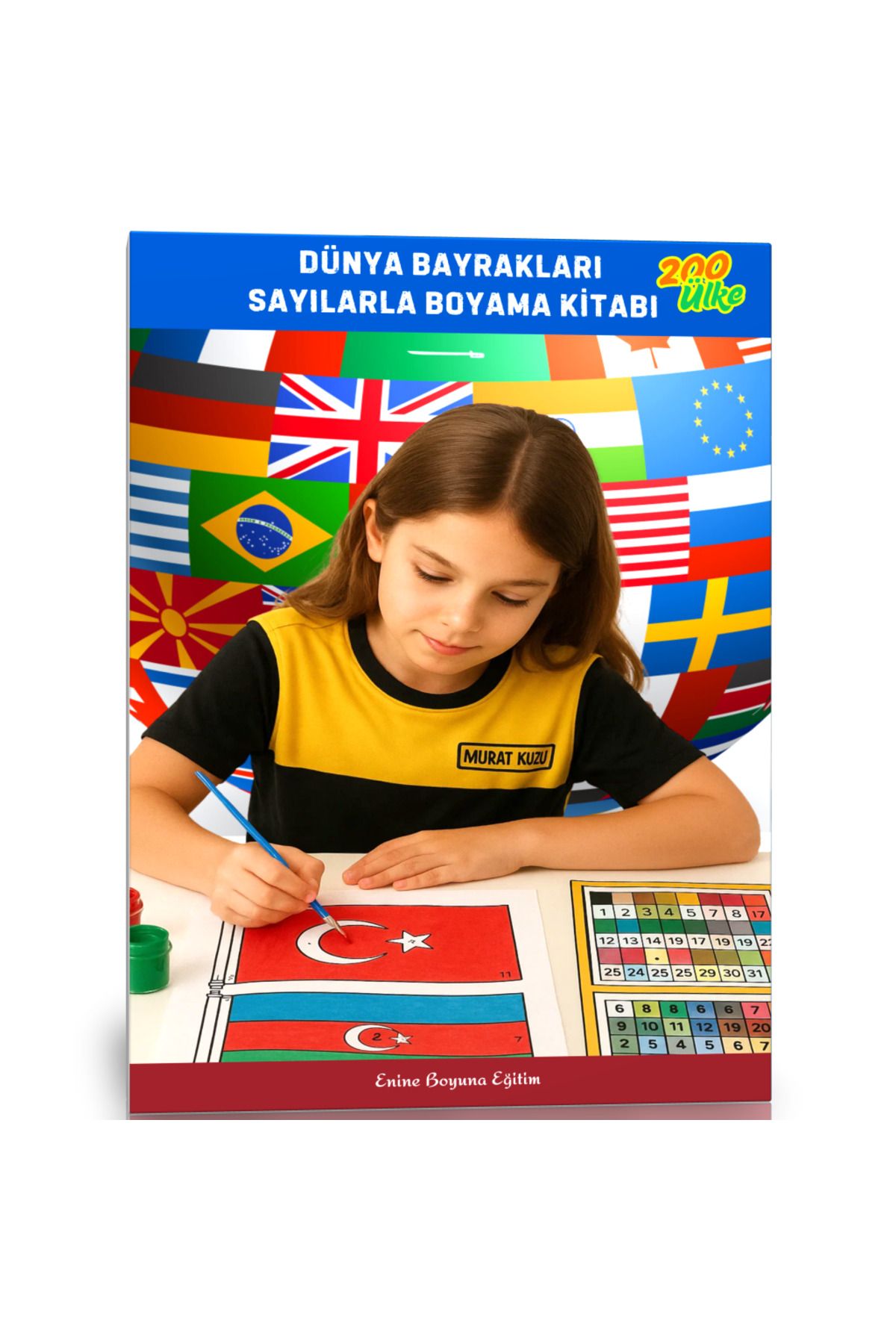 Enine Boyuna Eğitim Dünya Bayrakları Sayılarla Boyama Kitabı (200 Ülke)