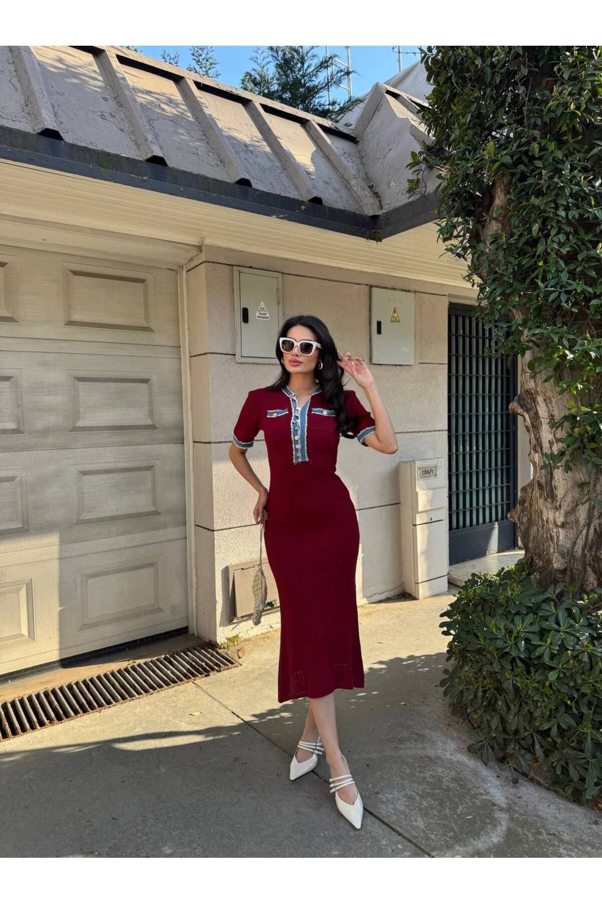 Abalı Yeni sezon triko ,kot yazlık elbise Queen ELezabes model.