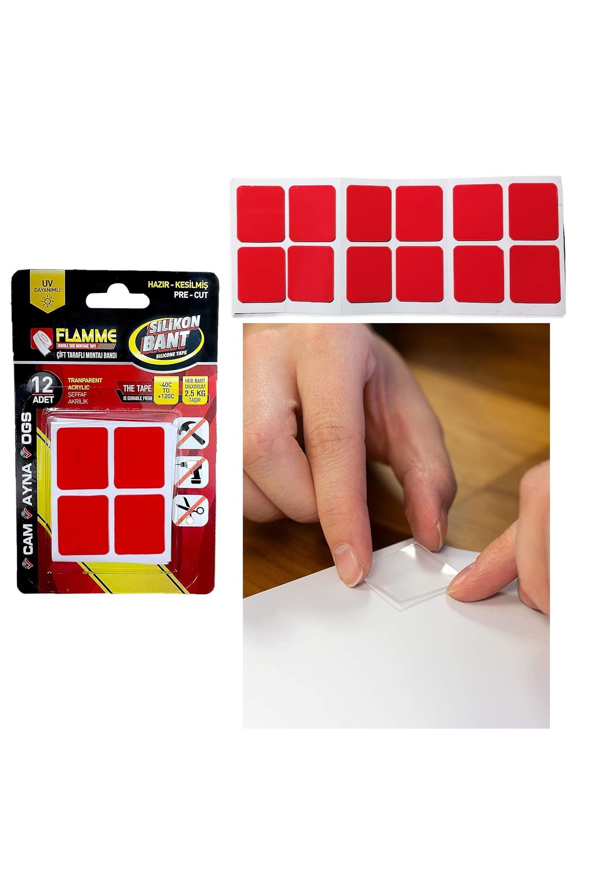 Kanonik Education Montaj Bandı 2.5 KG - Çift Taraflı Hazır Kesilmiş Silikon Bant 12'li Montaj Bandı, Şeffaf