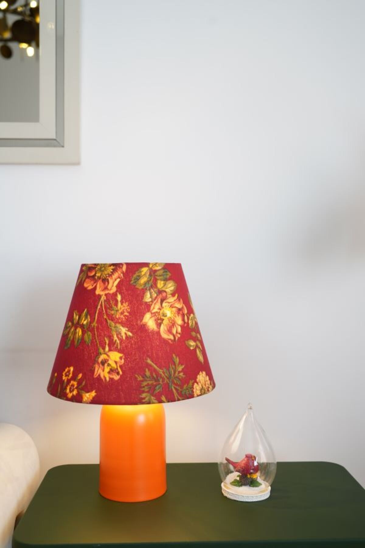 retro home design Turuncu Ayaklı Kırmızı Çiçek Baskılı Kumaş Şapkalı Dekoratif Abajur Salon Yatak Odası