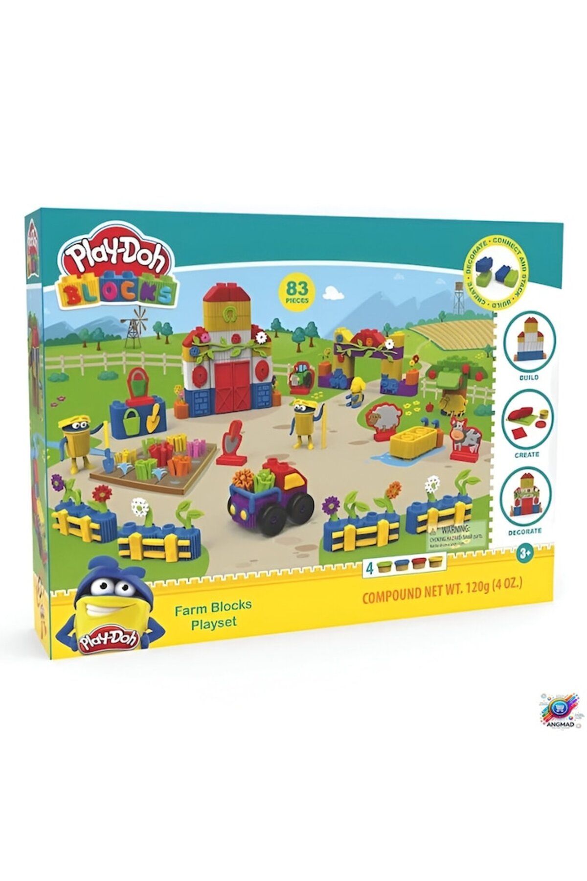 Playdoh Blocks-ANGMAD Creation Set with 83 pieces: 4 Play-Doh containers and educational bricks, for creating a far 3