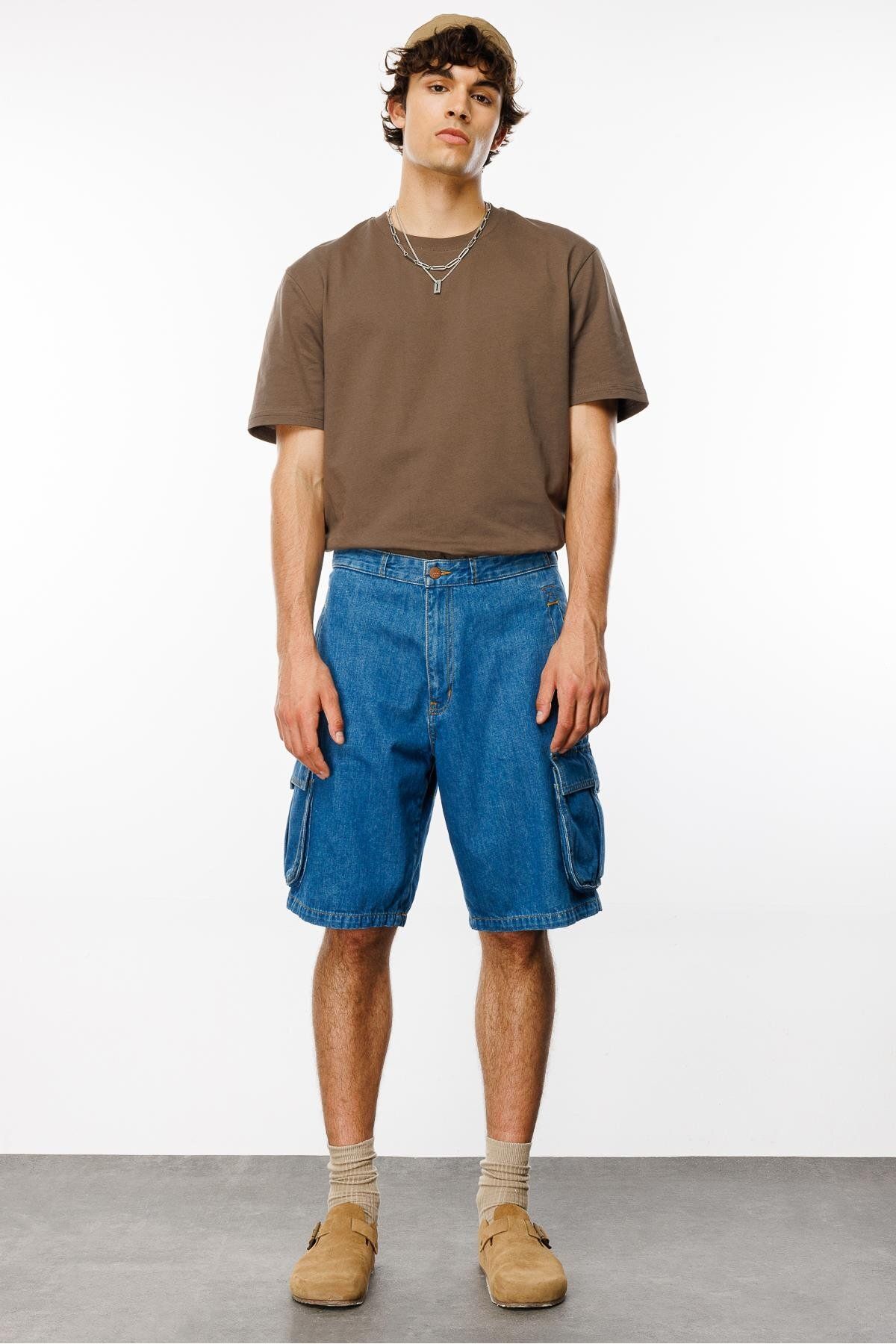 Denim Trip BRONCO Cargo Fit Orta İndigo Utility Erkek Jean Şort