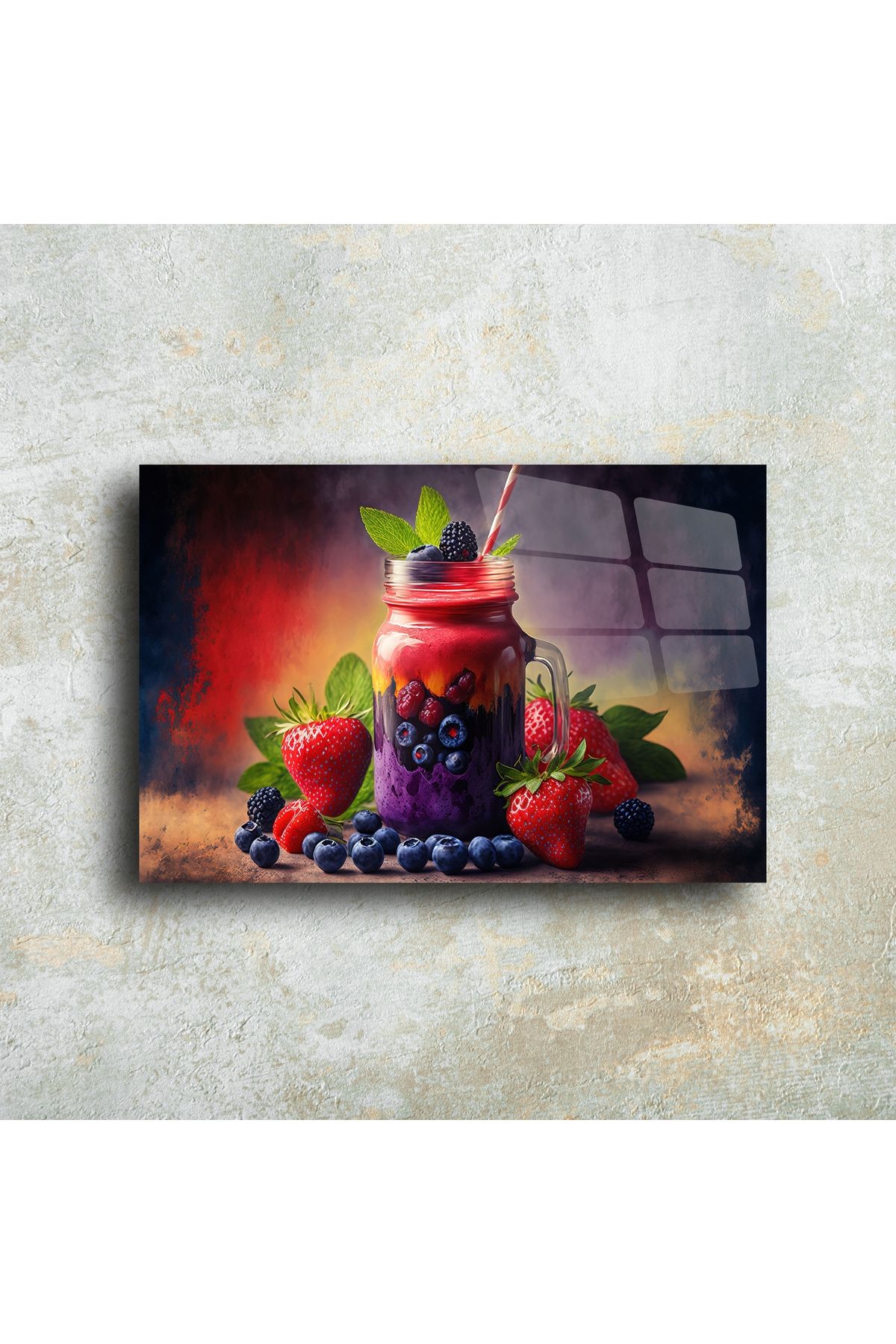 LEYLASER Cam Tablo Meyve Smoothie Duvar Sanatı