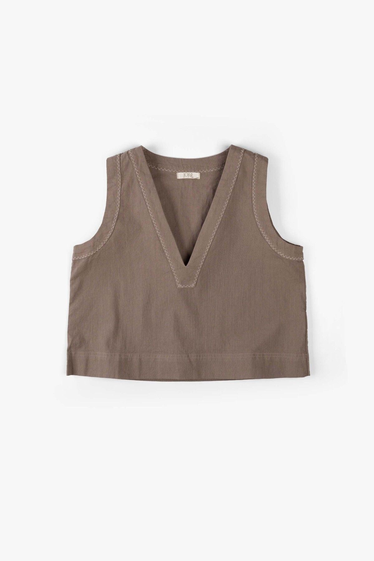 JOJOMIA Nina Crop Üst V Yaka Nakış Detaylı Toprak