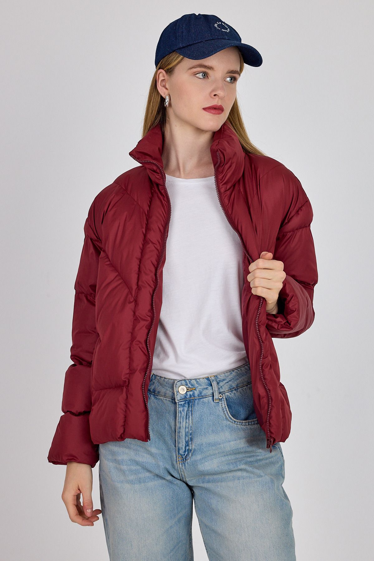 Rays Bordo Oversize Dik Yaka Şişme Mont 4010