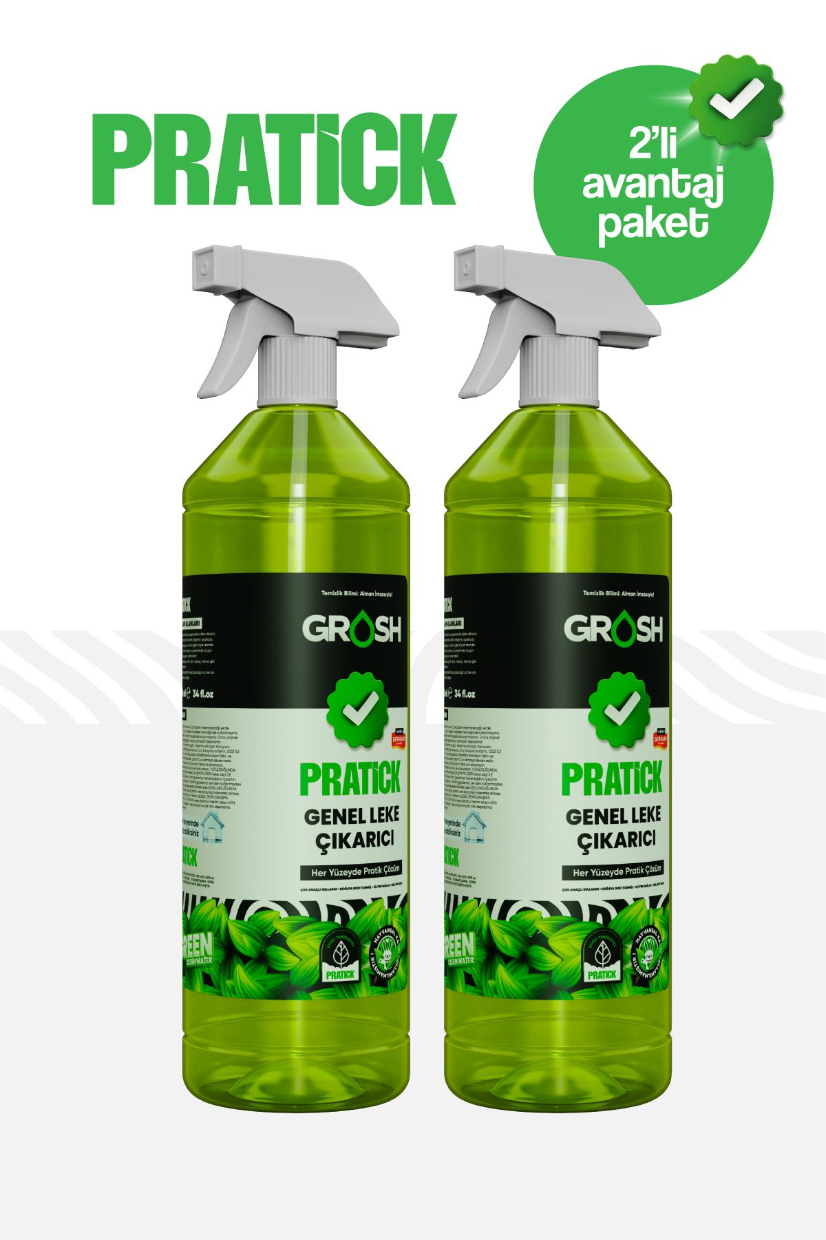 Grosh 2 Adet Çok Amaçlı Temizleyici Leke Çıkarıcı - Yağ Çözücü 1 Litre