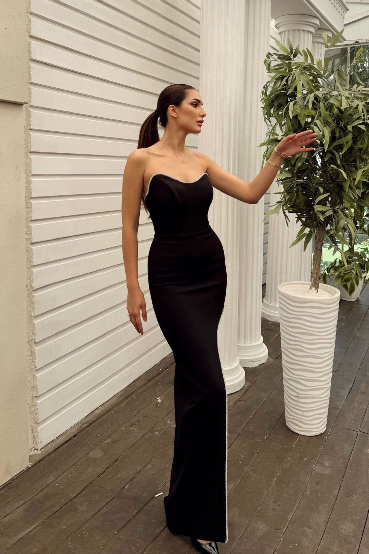 Sindimoda Zalea Straplez Yırtmaç Detay Abiye 4605