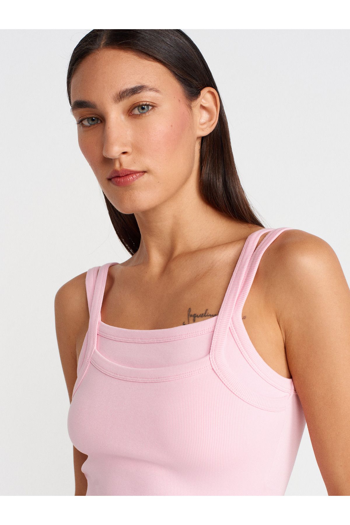 Dilvin-21105 Double Strap Tank-Top Dusty Pink 3