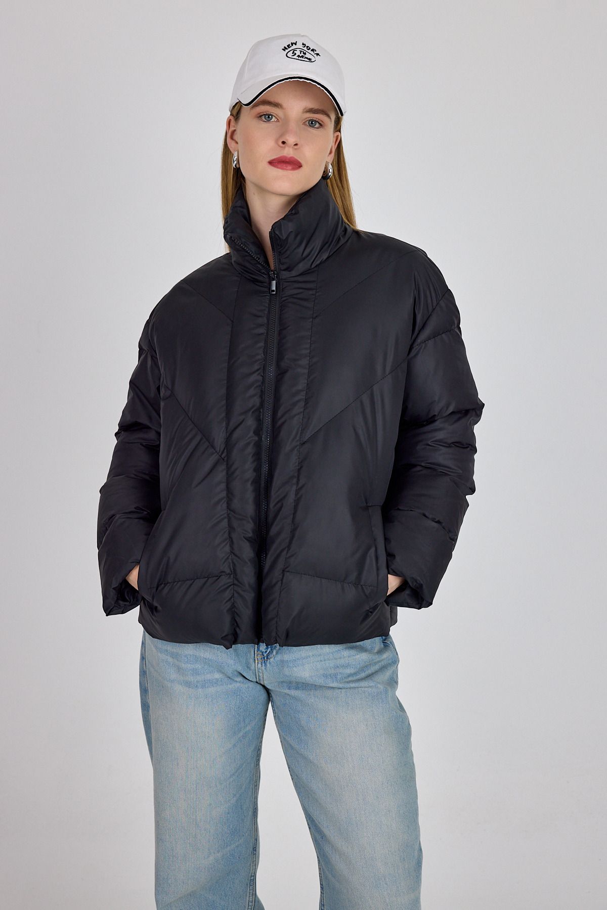 Rays Siyah Oversize Dik Yaka Şişme Mont 4010