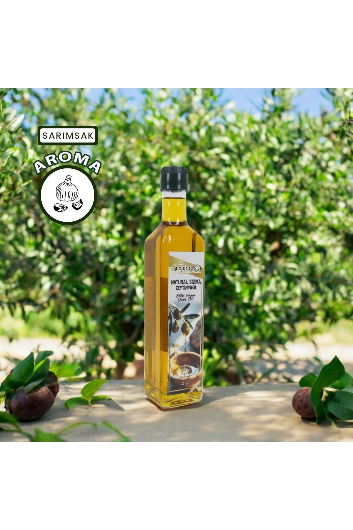 SAİM USTA Soğuk Sıkım Natürel Sızma Zeytinyağı Sarımsak Aromalı 500 ML 0,5 Asit