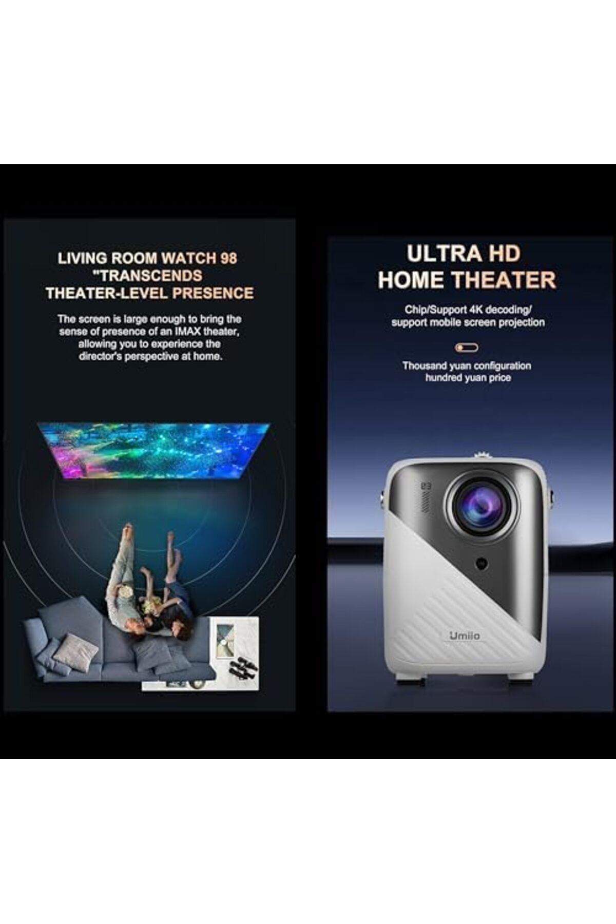 Generic-Umiio Q3 Pro WiFi Bluetooth Game Projector 4K Home Theater Video Player Projector with Dual Wireless 5
