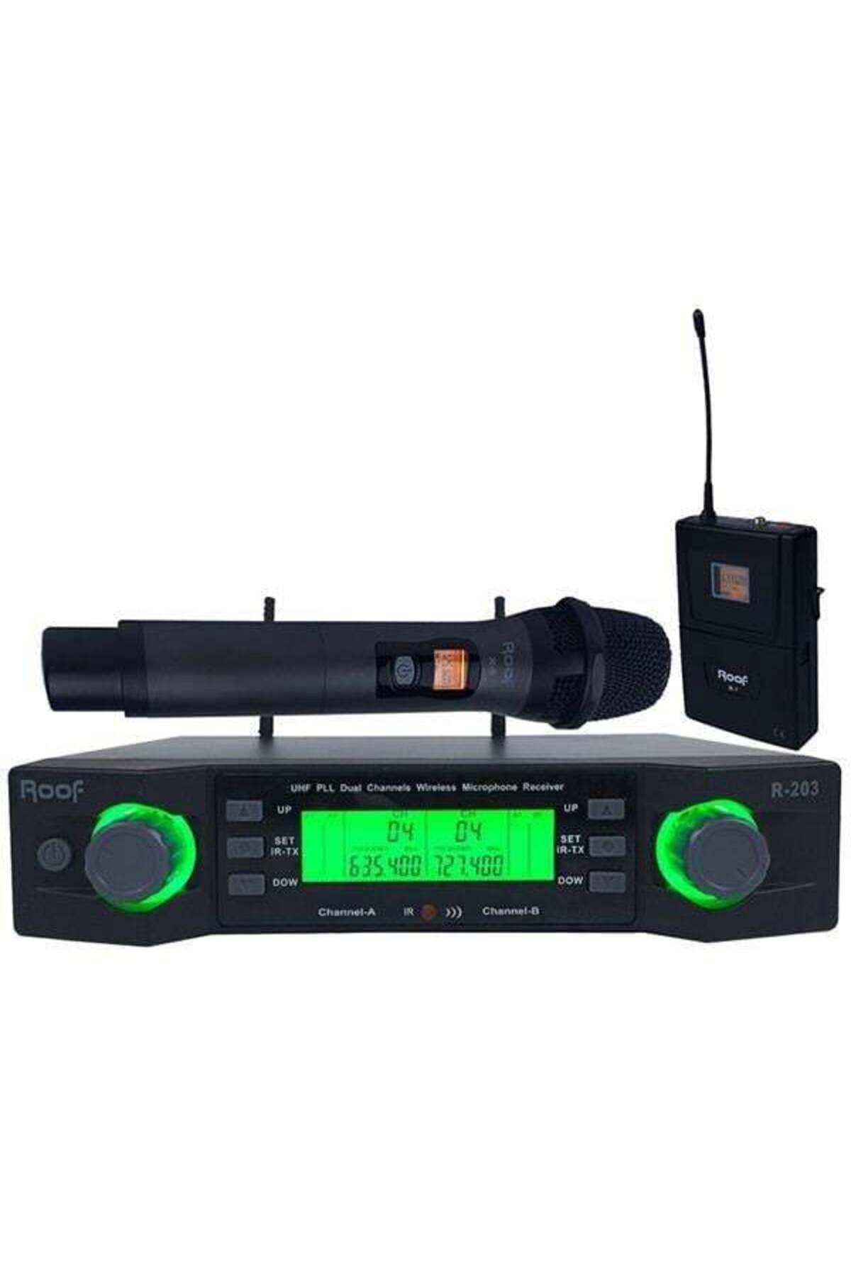 Modafiks Roof R-203 1 El - 1 Yaka 2 Kanal UHF Kablosuz Telsiz Mikrofon