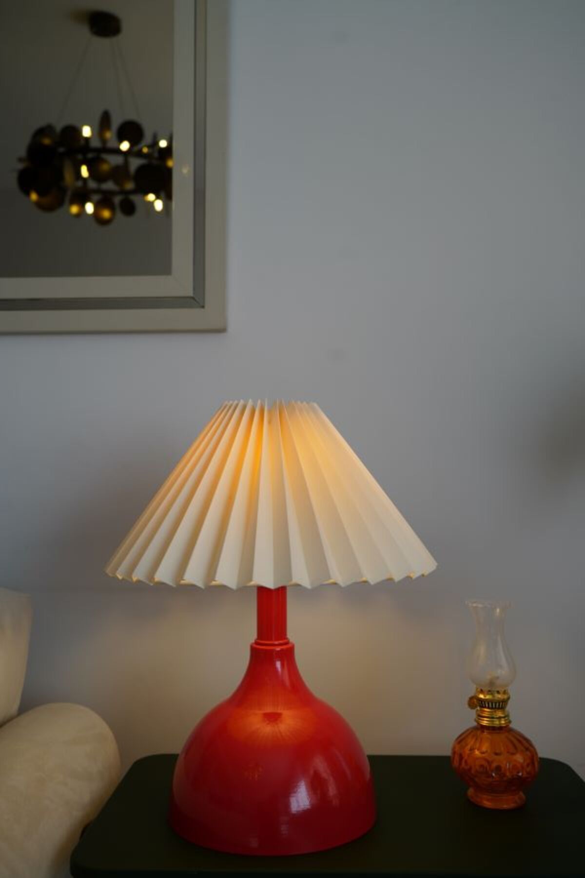 retro home design Kırmızı Lüks Model Kumaş Umbrella Şapkalı Dekoratif Abajur Salon Yatak Odası