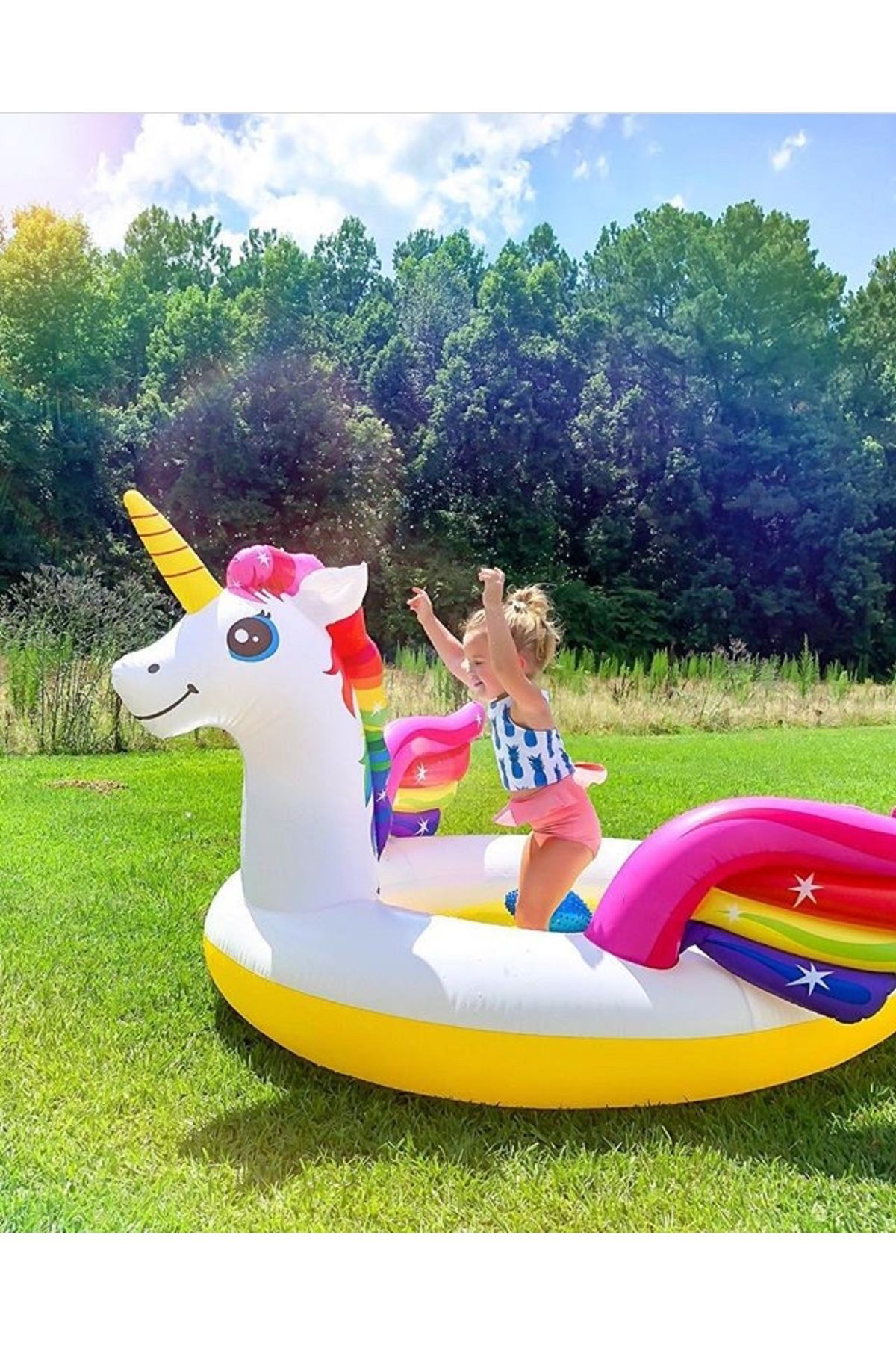 Muhcu Home Şişme Unicorn Pony At Çocuk Oyun Havuzu Set 272x193x104 Cm