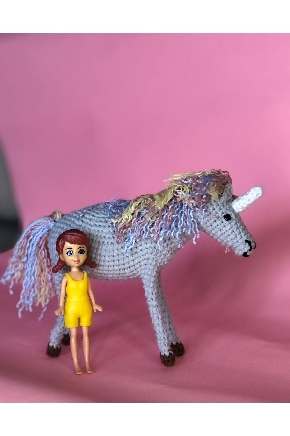 HobbyCity Sevimli Unicorn Oyuncak Amigurumi Gri