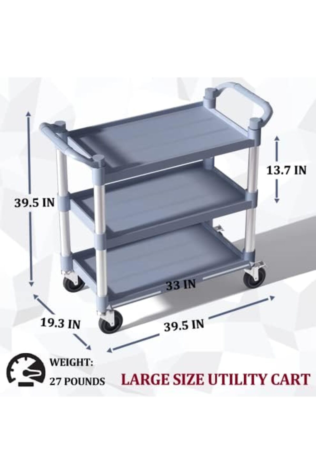 عربة خدمة 3 طبقات قوية بعجلات قابلة للقفل,سعة 500 باوند، متعددة الاستخدام للمطبخ والمكتب و المطاعم