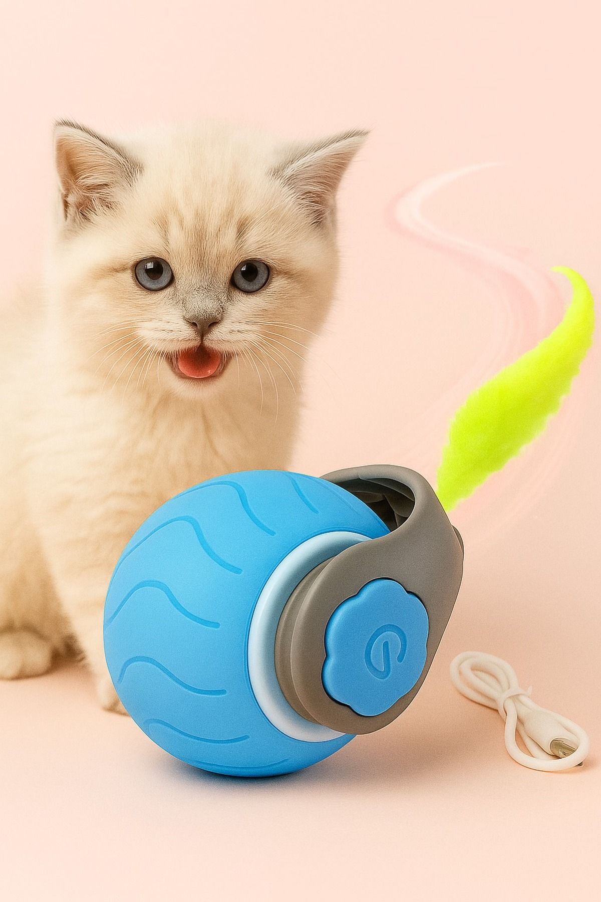 Miyamiss 3 Modlu Hareketli Elektronik Kedi Topu | Tüy Kuyruklu Şarjlı Kedi Oyuncağı