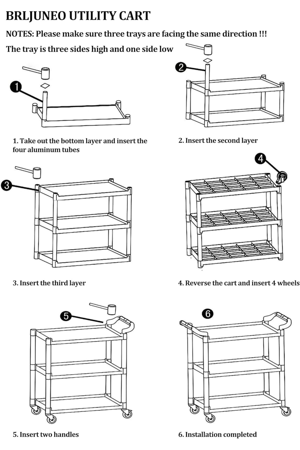 عربة خدمة 3 طبقات قوية بعجلات قابلة للقفل,سعة 500 باوند، متعددة الاستخدام للمطبخ والمكتب و المطاعم