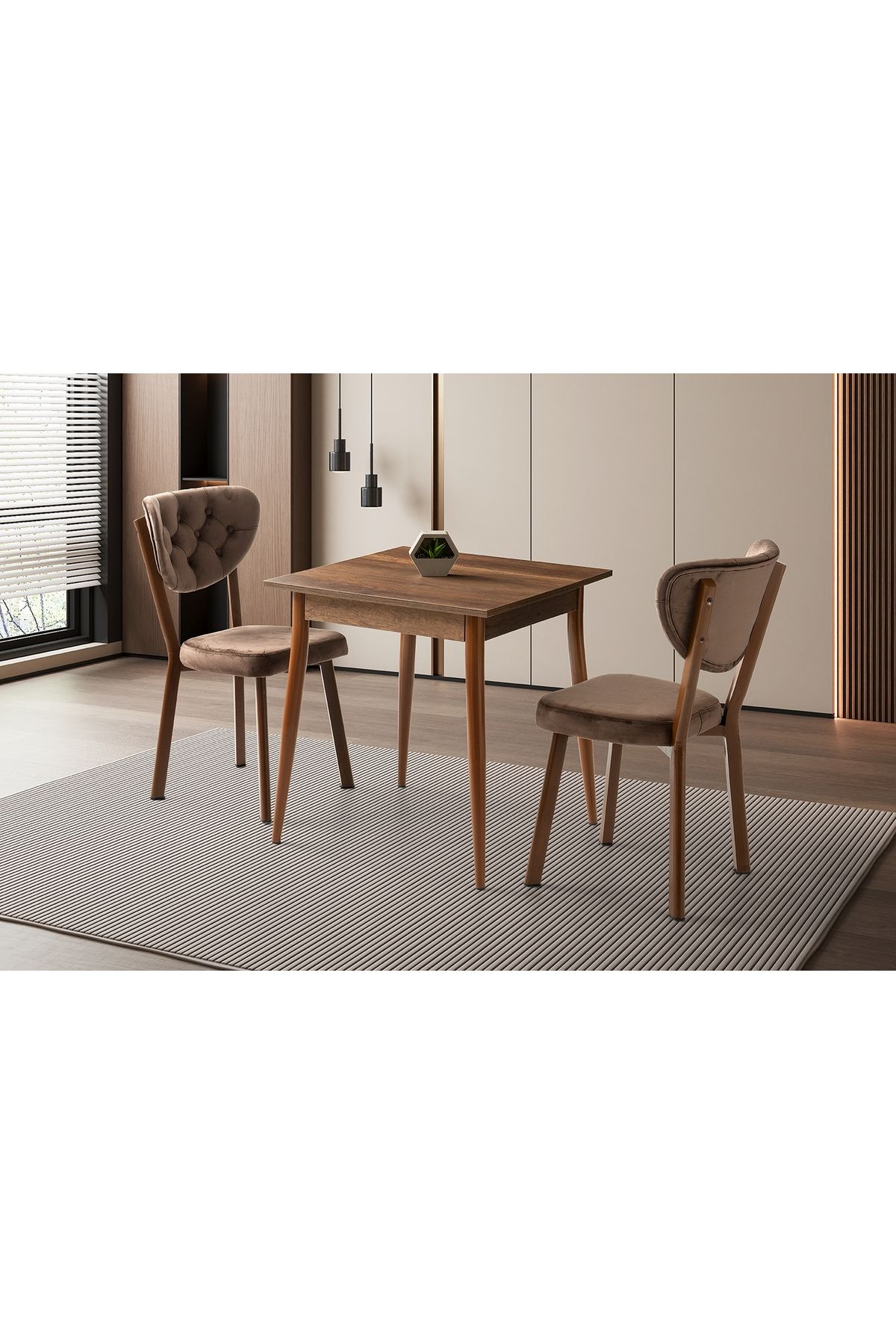 Vivense MENDEL MASA VE RİVONE SANDALYE TAKIMI, BAROK CEVİZ, 70x70