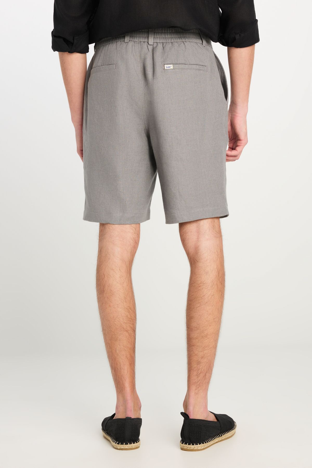 Lee-100% Linen Regular Fit Regular Cut Dark Gray Shorts with Elastic Waist Detail 4