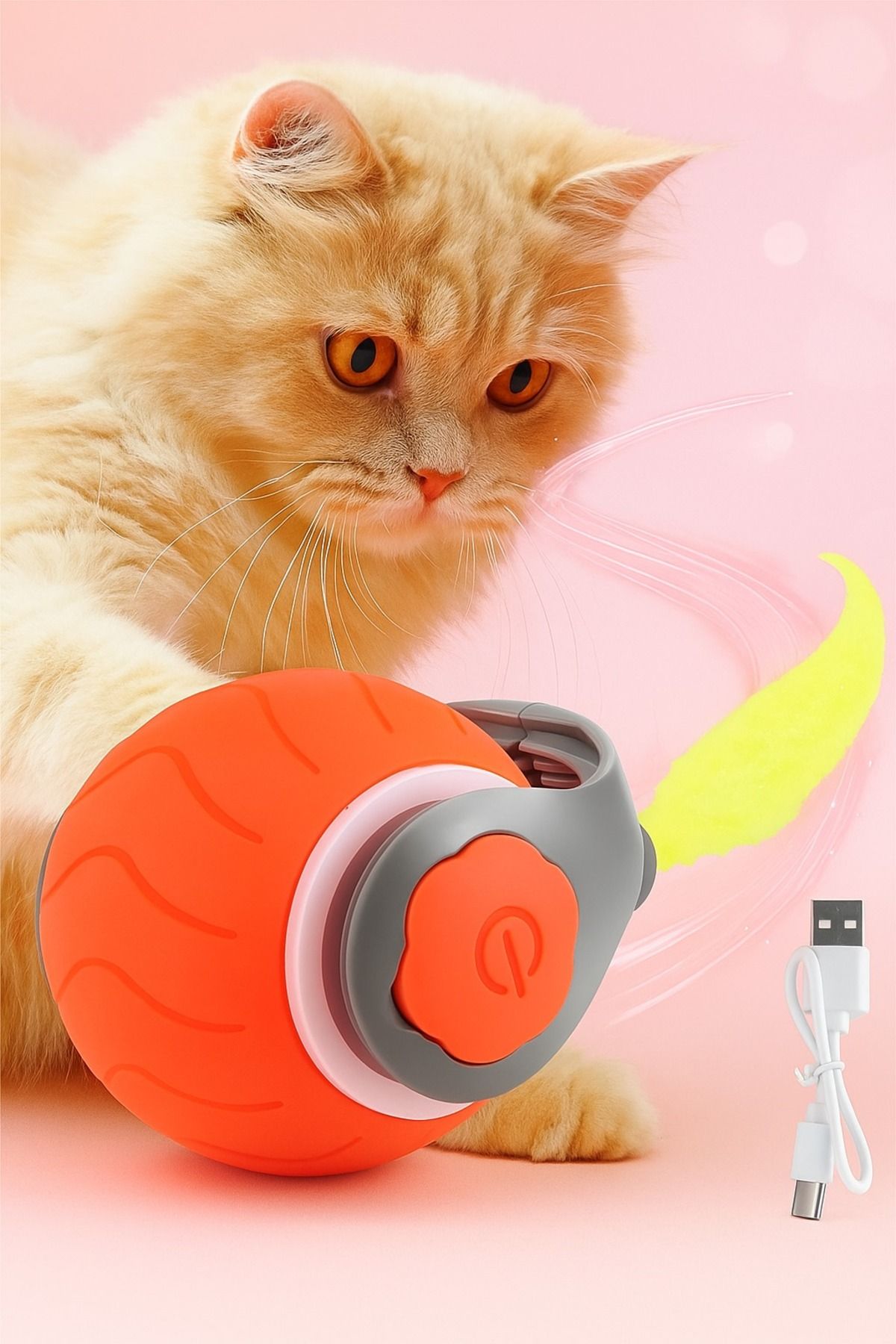Miyamiss 3 Modlu Hareketli Elektronik Kedi Topu | Tüy Kuyruklu Şarjlı Kedi Oyuncağı