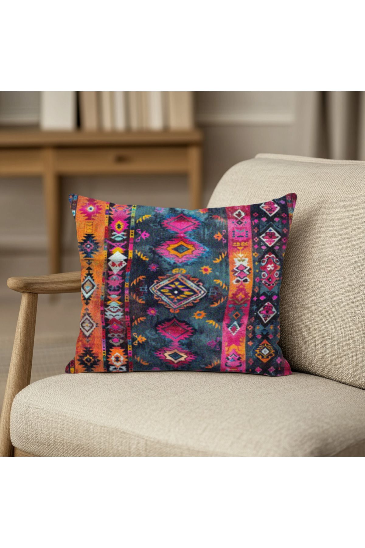 TURKISHRUG KINGDOM Renkli Bohem Patchwork Kırlent Kılıfı Kare